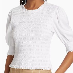 Veronica Beard White Smocked Langston Top sz s